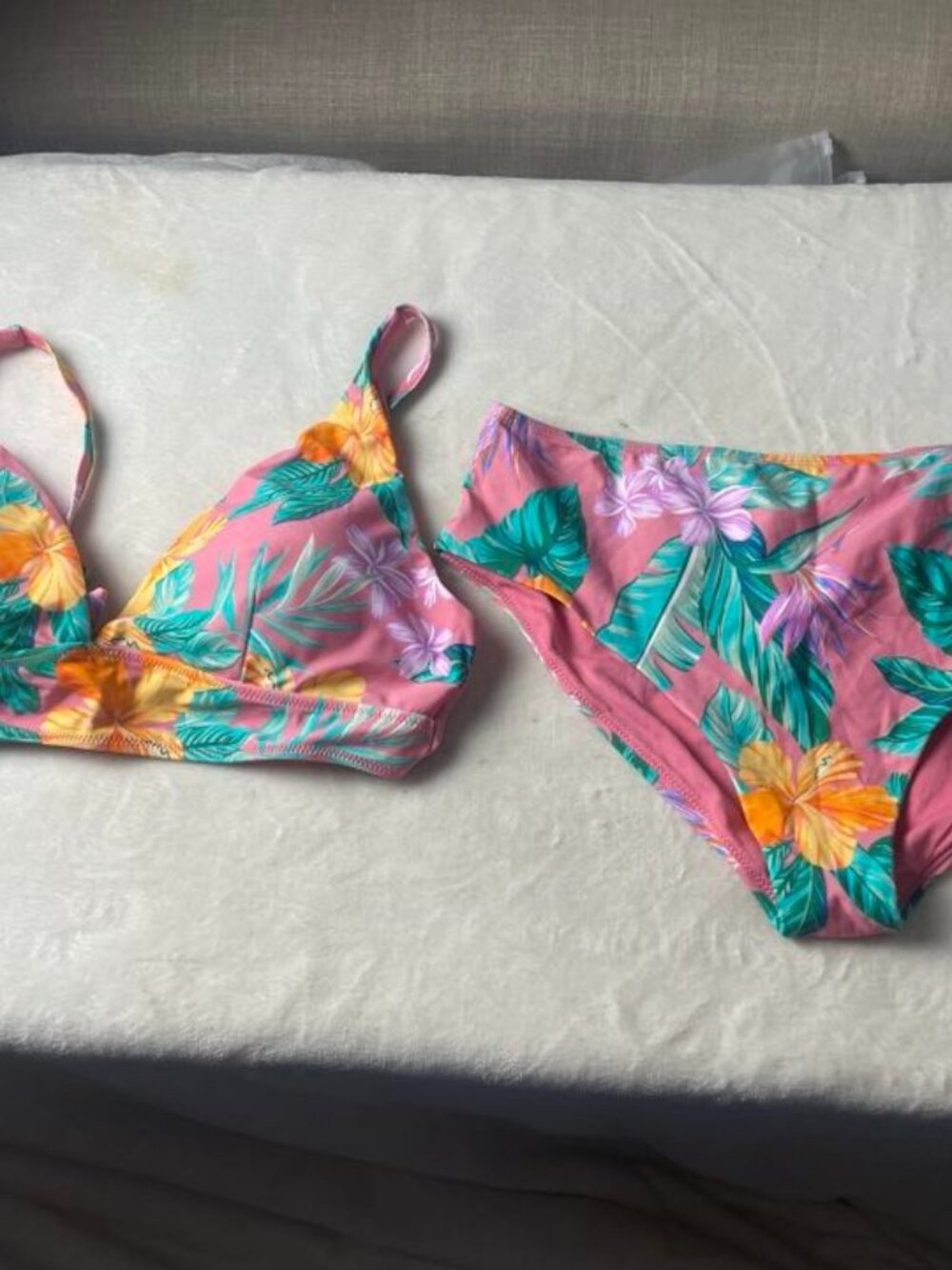 NWT Stylish Swimwear Palm Leaf Print Pink Bikini size XL